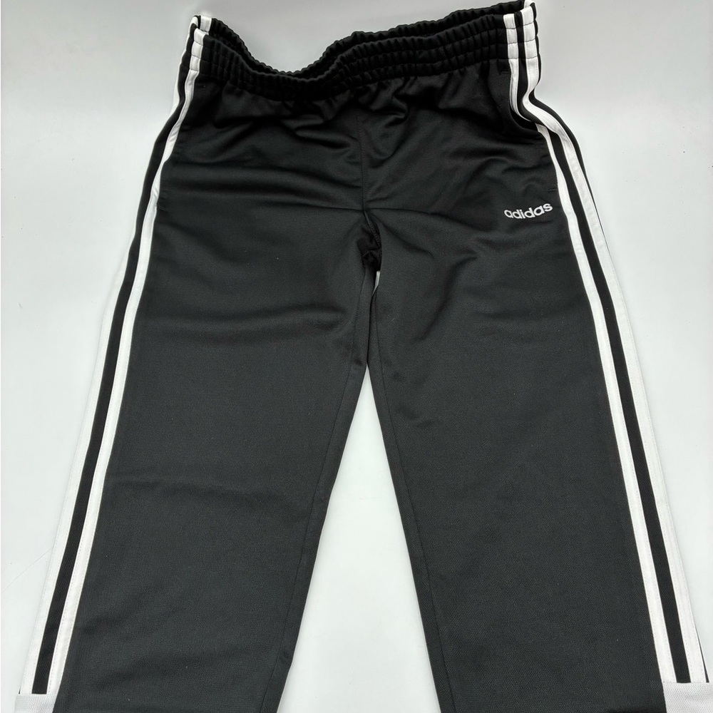 adidas Black Track Pants with White Stripes, Large
